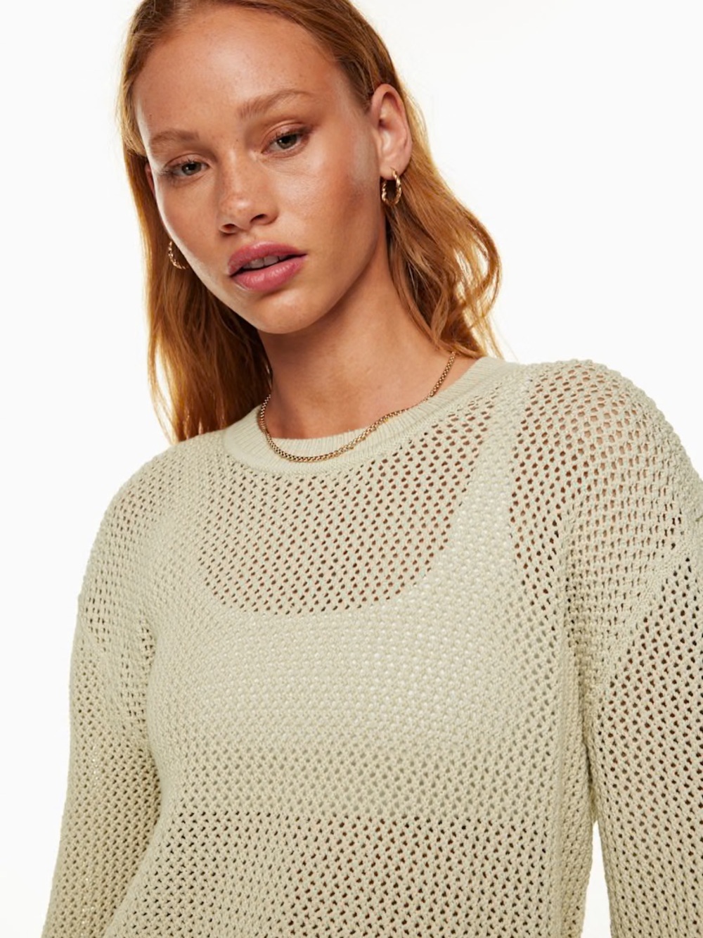 TNA Alameda Open-Knit Crewneck Sweater in Oatmeal - L